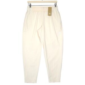 Adidas Women's Loose Fit Branded Elastic Lightweight Training Pants Ivory Size S